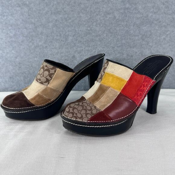 Coach Y2K Kieran Woman's sz 6 Patchwork Clog Heels Suede Platform Boho - Picture 2 of 8